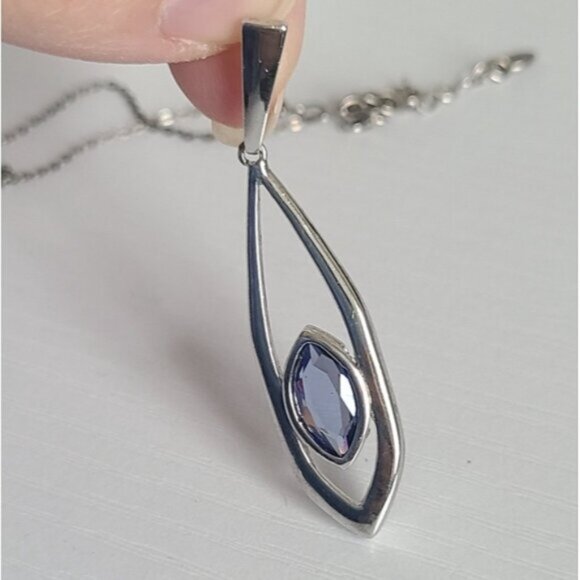 Vintage Tocara Montreal Sterling Silver Blue Crystal Drop Earrings Necklace - Picture 9 of 13